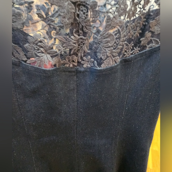 PRICE DROP RICKI FREEMAN FOR TERI JON  DRESS BLUE STRETCH DENIM AND LACE MIDI - Picture 8 of 12